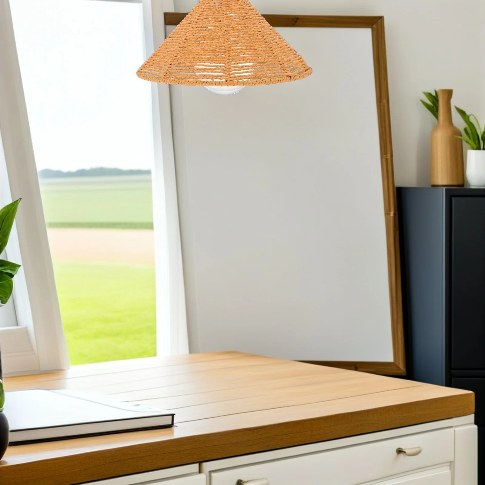 

Абажур из бумажной веревки ручной работы, современный стиль бохо, мягкое окружающее освещение для спальни, гостиной, подвесной или настольной лампы