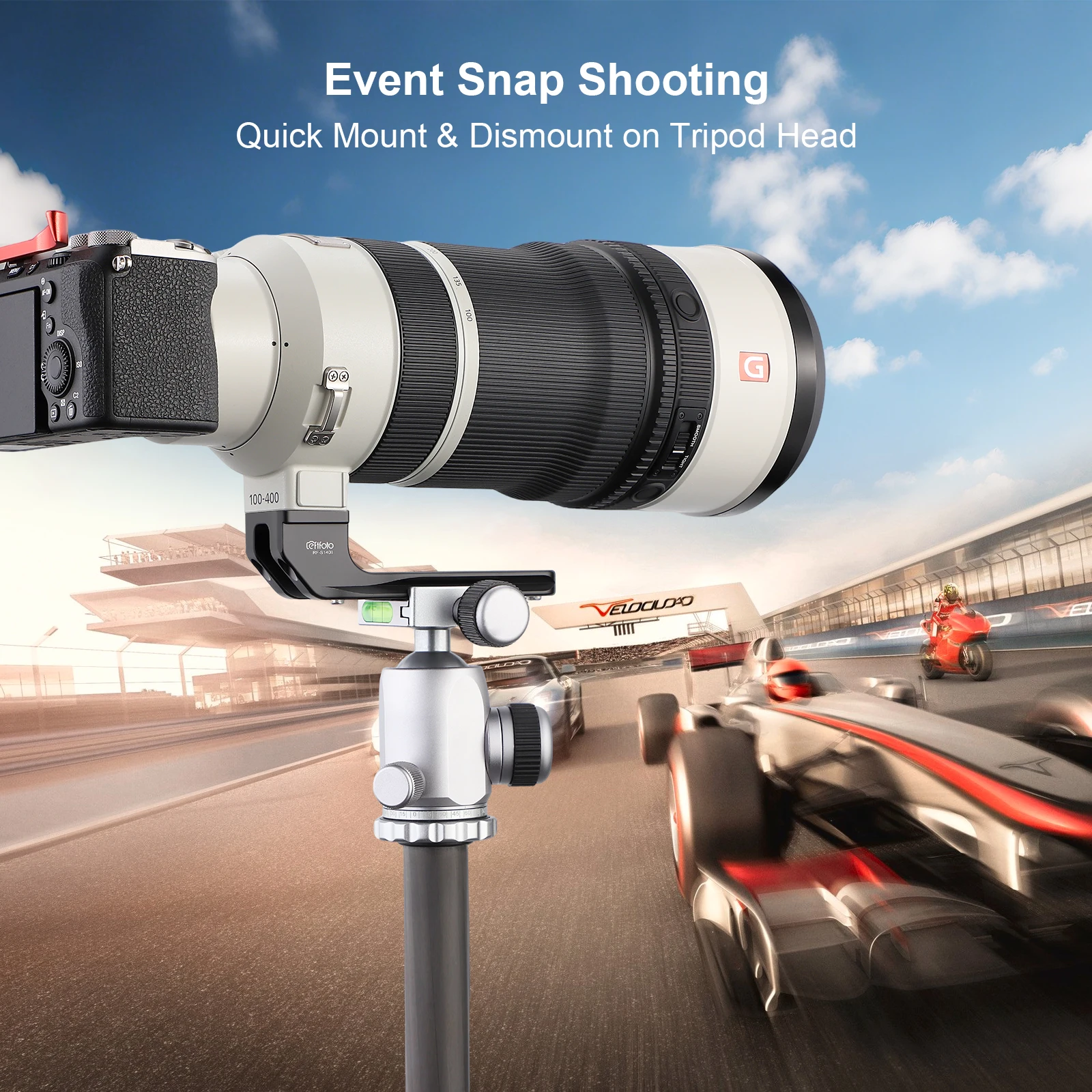 Leftfoto Objektiv-Ersatzfuß für Sony FE 100-400mm F4.5 GM OSS Objektiv, Arca-Typ Stativhalterung mit QD-Riemenhalterung – Detail 8