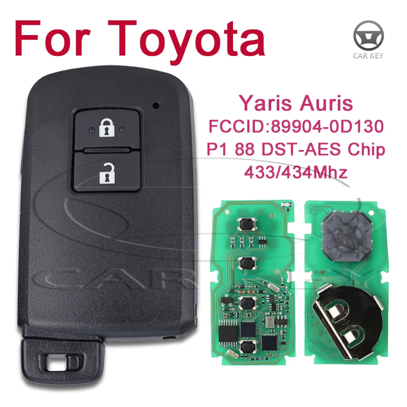 Remote Auto Key 433/434MHz for Toyota Yaris Auris Control Smart Car Key 2 Buttons BA7EQ P1 88 DST-AES Chip FCCID:89904-0D130