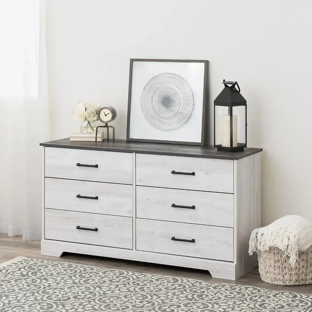 Rustic style,Wooden Bedroom Drawer Dresser,6-Drawer Chest of Drawers for Bedroom, with 6 Storage Drawers, Washed White