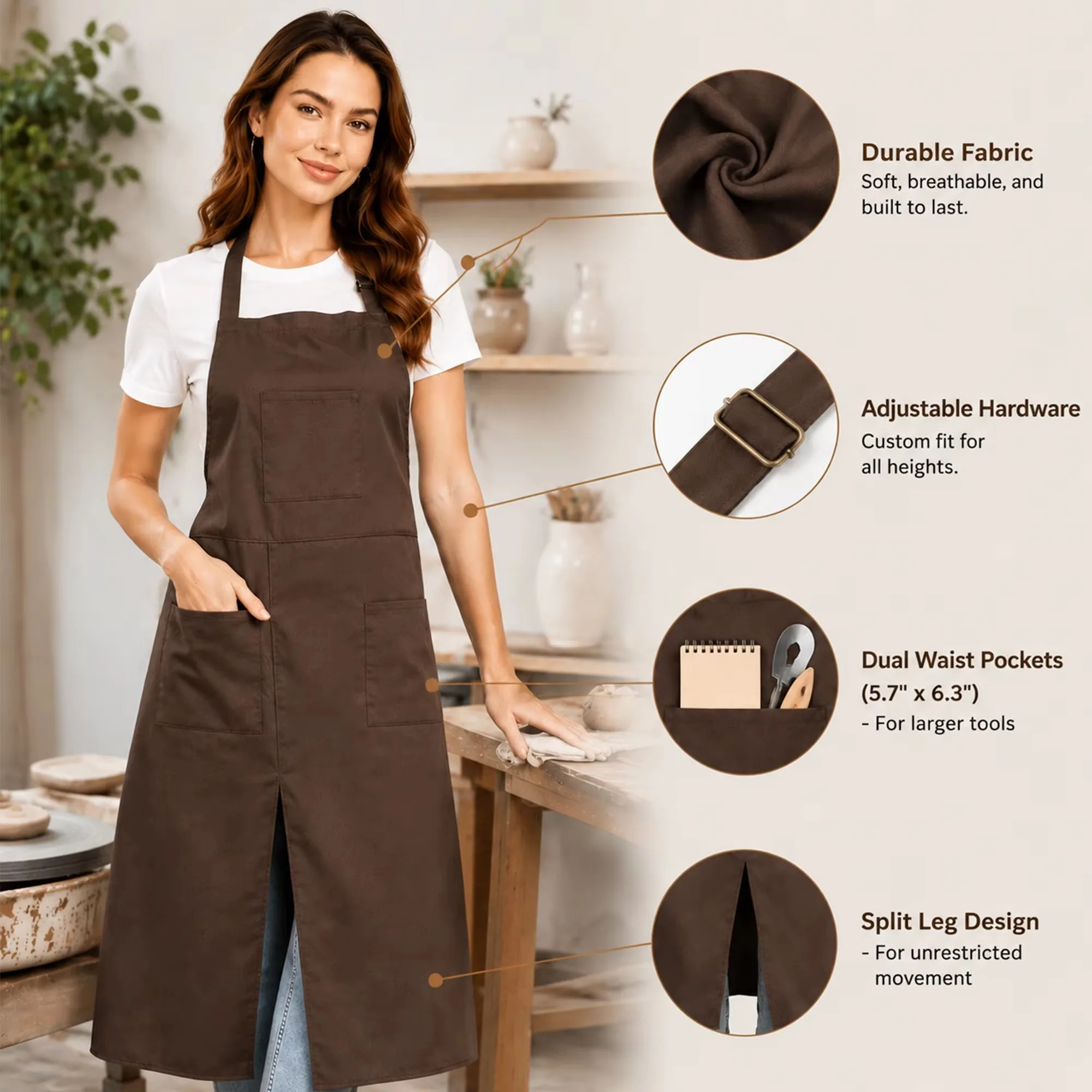 Split Leg Pottery Apron with Pocket DIY Ceramic Sculpture Mud-retaining Overalls Woodworking Anti-oil Anti-fouling