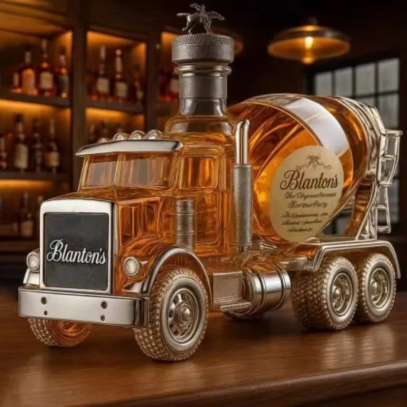 Novelty Cement Mixer Truck Glass Whiskey Decanter Empty Wine Bottle Bar Home Decor Gift for Bourbon Scotch Lovers