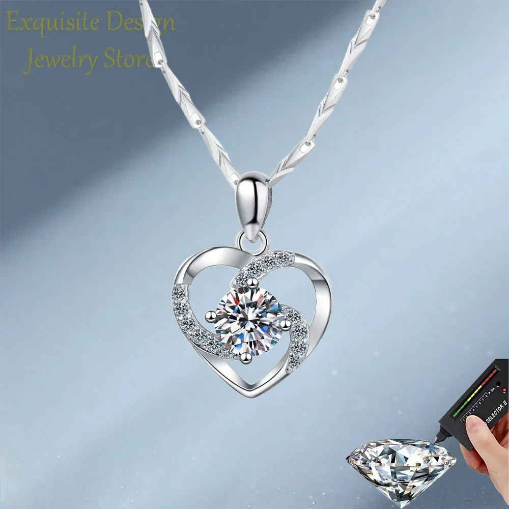 Exquisite Store PT950 Platinum  0.8ct Moissanite Heart Style Pendant Necklace Women, Jewelry for Wedding Valentine's Day Gift