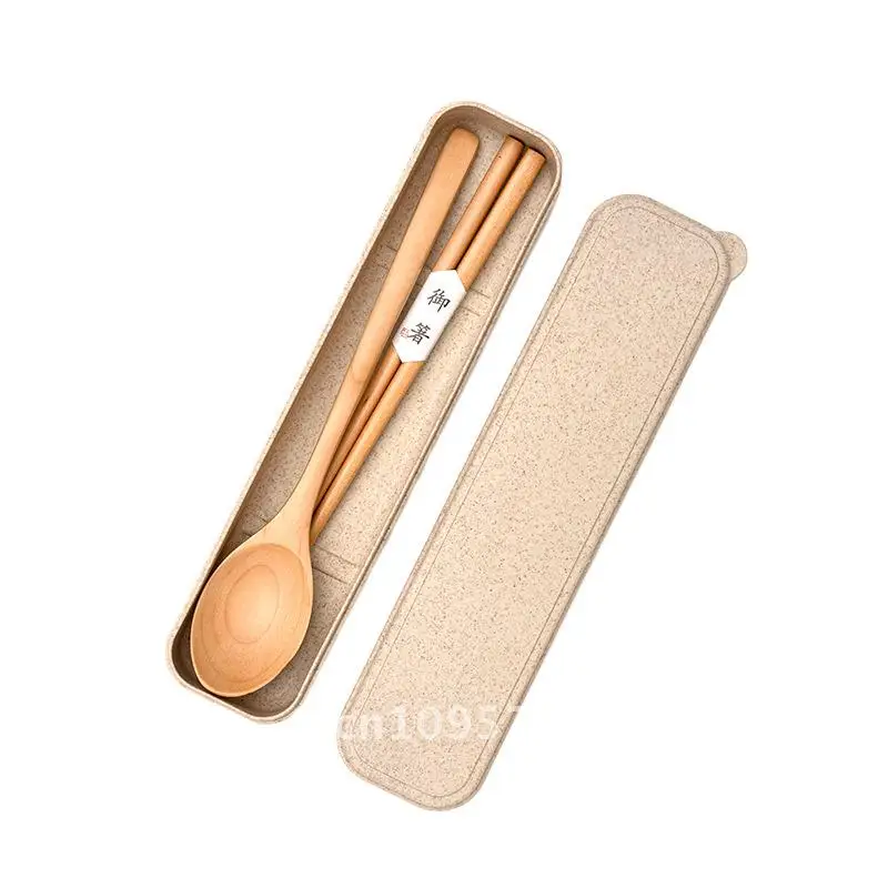 

Beech Phoebe Portable Outdoor Travel Wooden Tableware Japanese Chopsticks Wooden Spoon Storage suit for Primary School Students