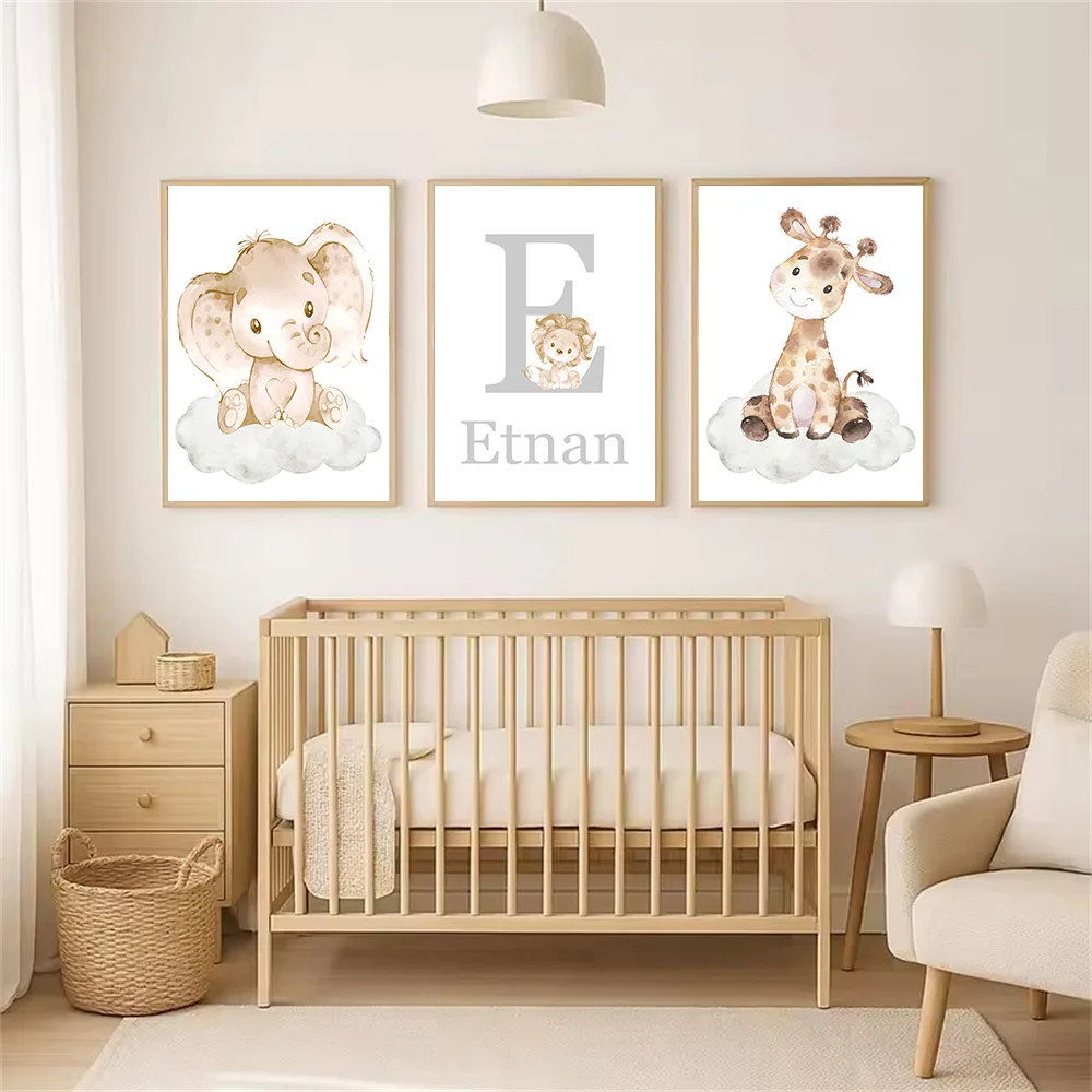 

Personalized Name Custom Wall Art Canvas Painting Prints Elephant Giraffe Poster Nursery Wall Pictures Baby Kids Room Decoration
