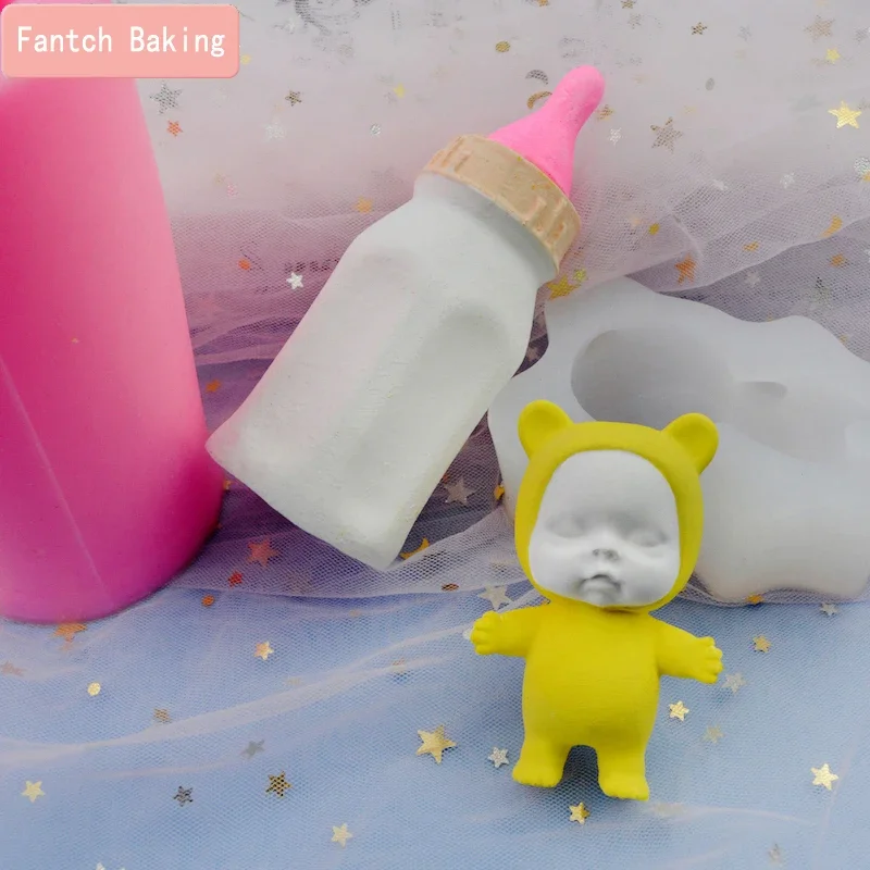 

Cartoon Feeding Bottle Silicone Molds Sleep Baby 3D Mold For Cake Sugar Candy DIY Design Fondant Decorating Tools Handmade Soap