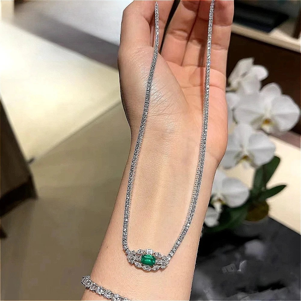 Exquisite 925 Sterling Silver Micro-Set Zirconia Short Pendant Necklace Simple Design Gemstone Bracelet