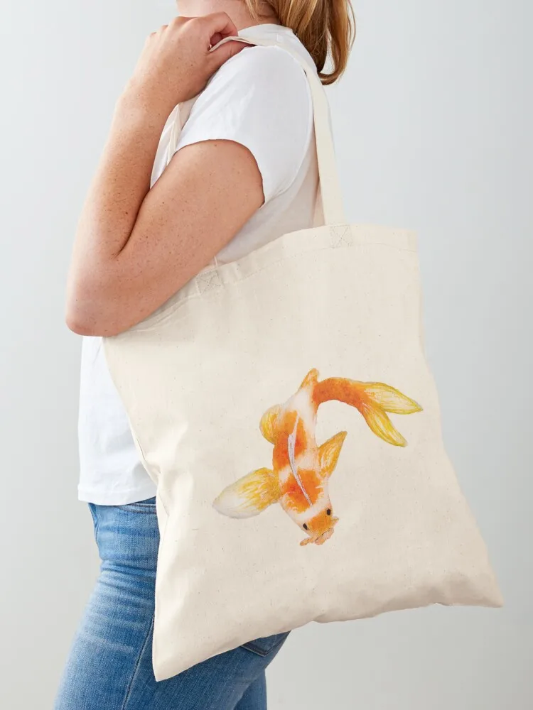 

Beautiful orange Koi fish hand painted with watercolor Tote Bag Fabric bag Women's beach bags custom canvas bag large tote