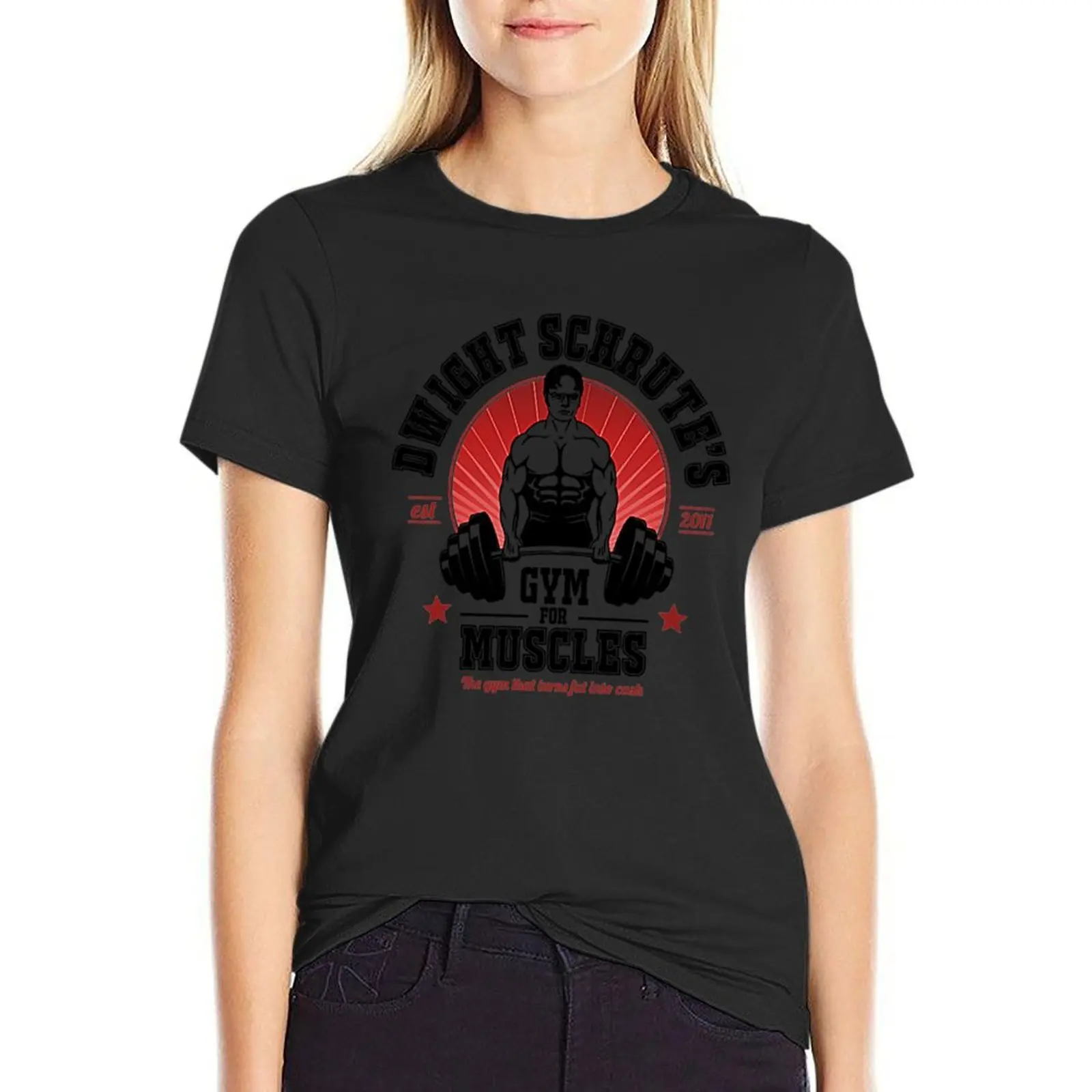 

Dwight Schrute's Gym For Muscles T-Shirt female tops summer tops Female clothing rock and roll t shirts for Women