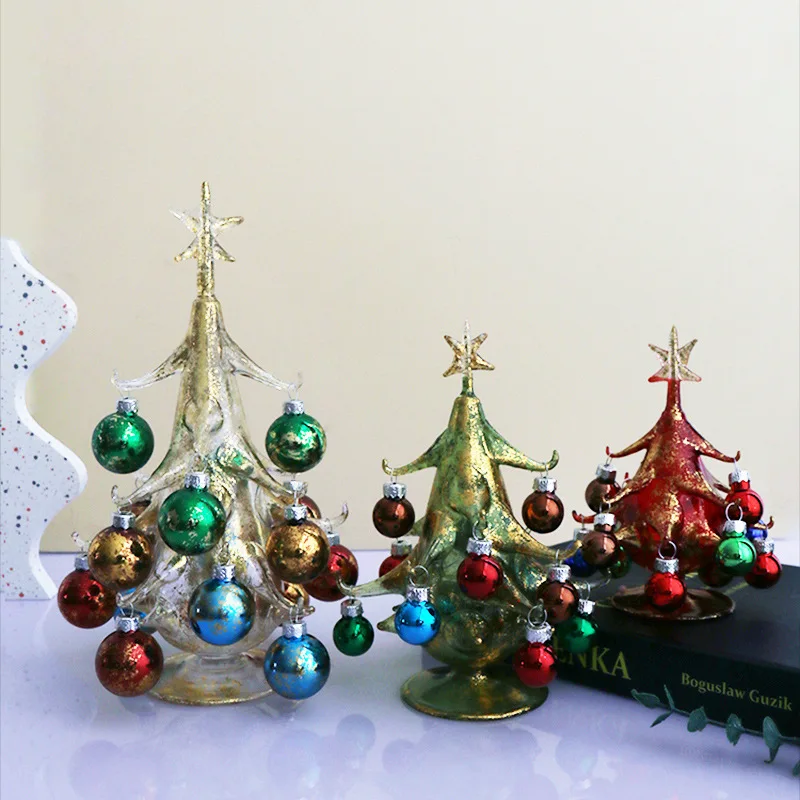 ヴィンテージガラスクリスマスツリーオーナメント手作り工芸品クリエイティブデスクトップオーナメントクリスマスデコレーション誕生日プレゼント家の装飾