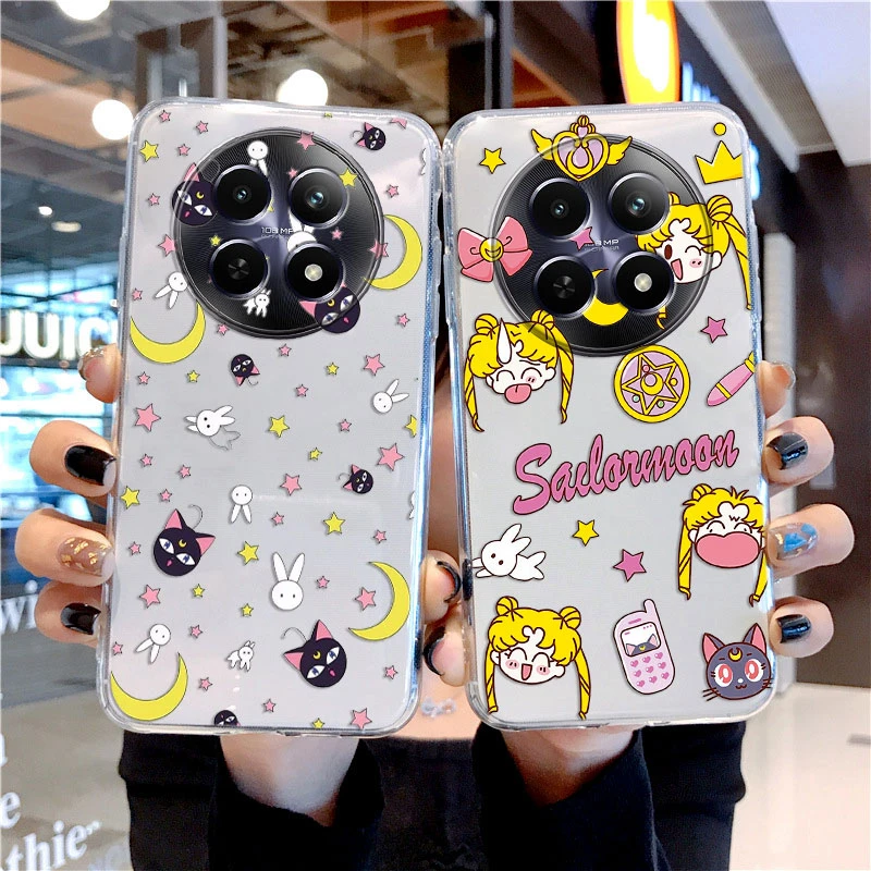 Transparente Limpar Silicone Phone Case, Anime dos desenhos animados, marinheiros, luas, coelho, meninas, gato bonito, Realme 12, 5G, 12x, tampa traseira engraçada