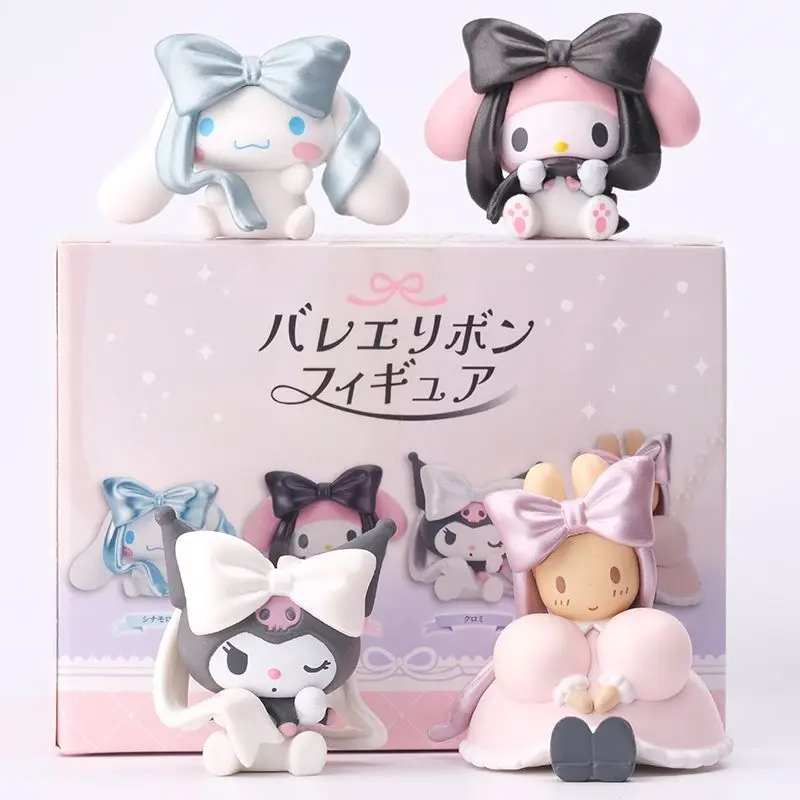 Sanrio Series Kuromi My Melody Cinnamoroll 4-Piece Set Anime Figure Desktop Ornament Cartoon Dolls Girls Like It Birthday Gift