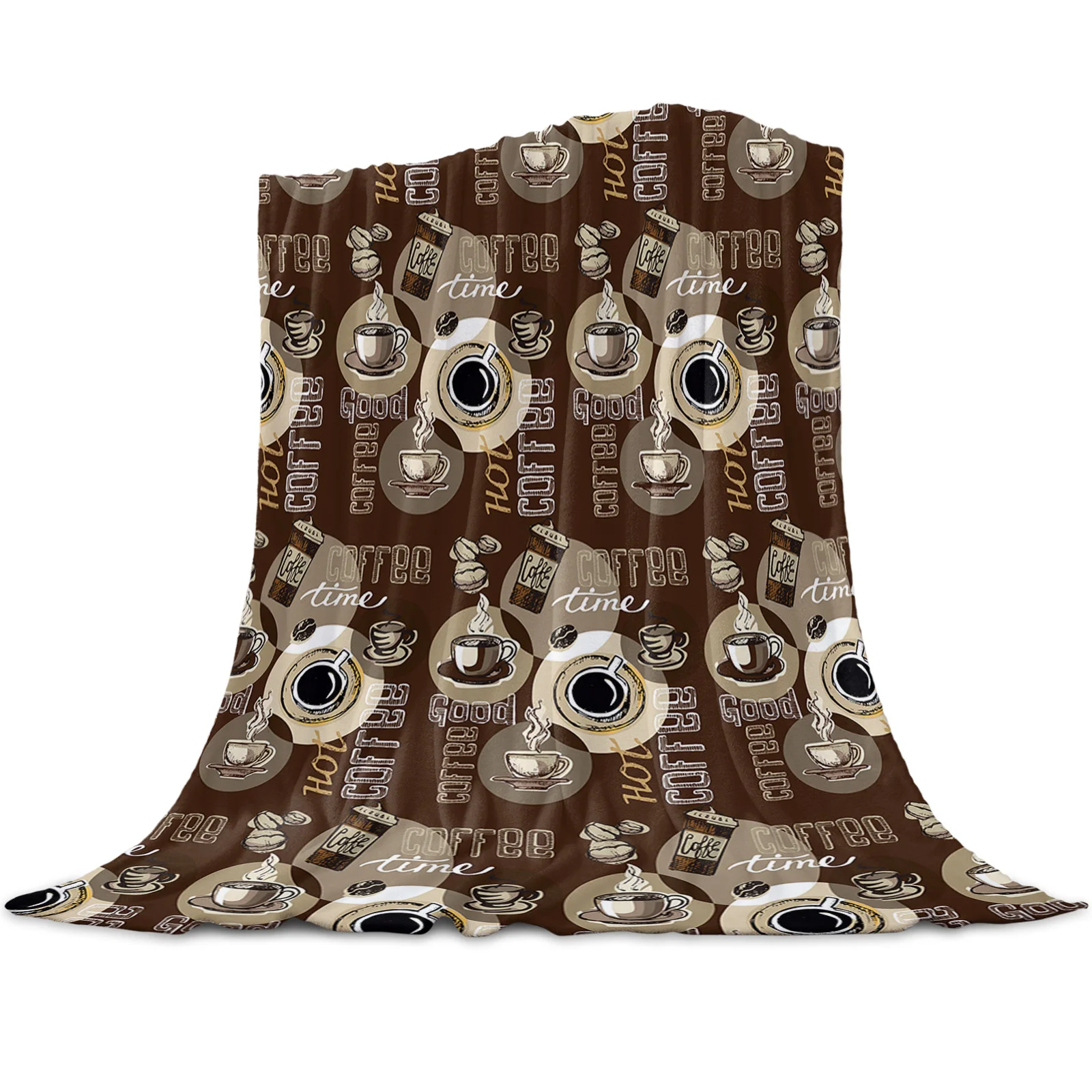 Coffee Coffee Beans Coffee Cup Printed Throw Blanket Flannel Fleece Blankets Soft Throws for Sofa Couch Bed Bedroom Bedspread