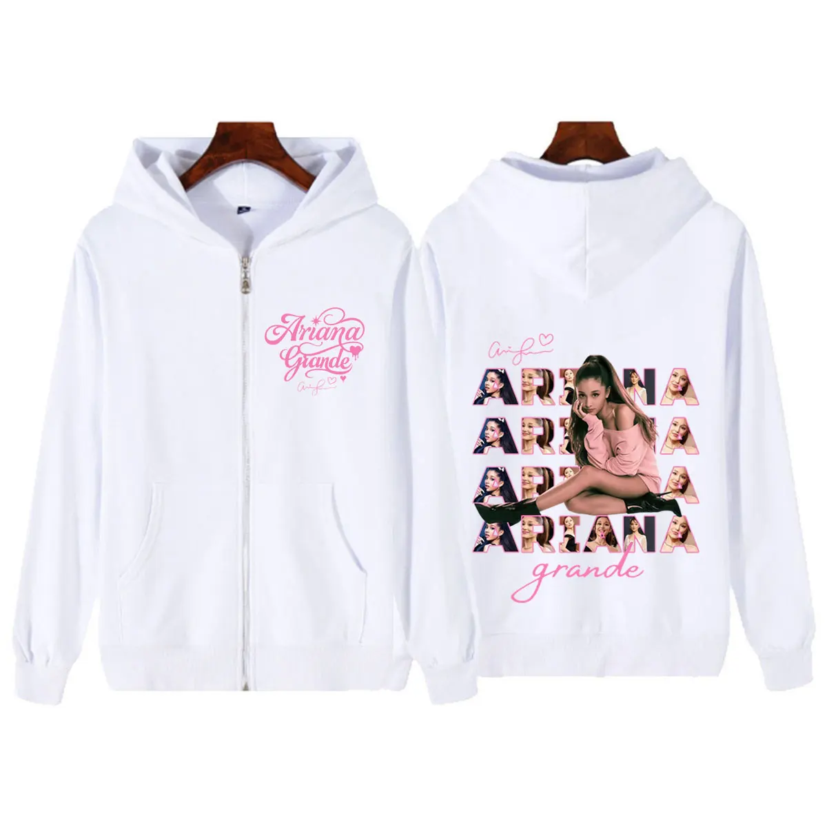 Singer Ariana Grande Tour 2026 Print Zipper Hoodie Men Women Fashion Sweatshirts Hip-hop Loose Aesthetic Trend Zip Up Jacket