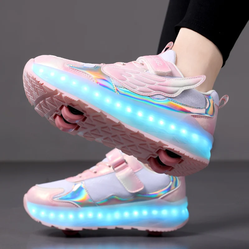 

New breathable mesh LED light four-wheel running shoes versatile women's roller skates fashionable girls' roller skates
