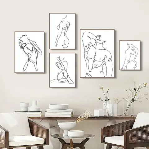 Modern Naked Women Man Body Line Prints Canvas Painting Minimalist Poster Wall Art for Living Room Office Home Decor Unframed