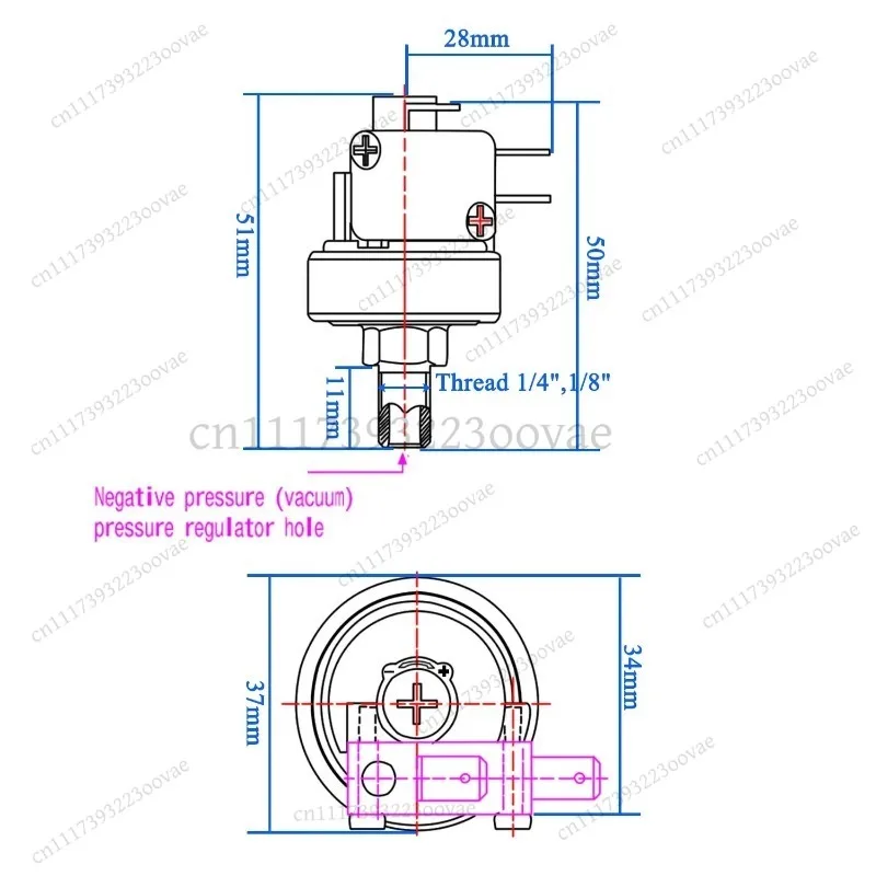 Adjustable Vacuum Negative Air Pressure Switch -90 to -10kpa 1/4 1/8 Inch Pneumatic Control Sensor