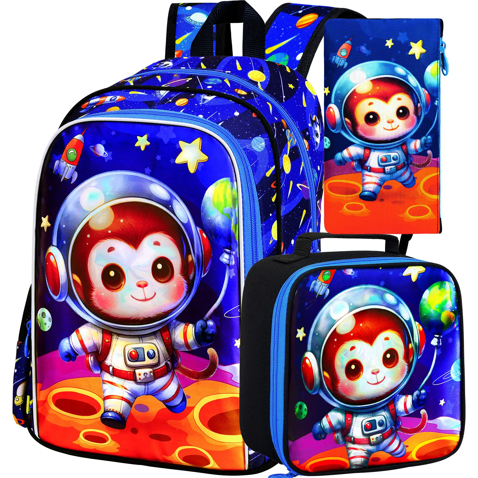 

3 шт. рюкзак с космической обезьянкой для мальчиков, набор детских книг 16 дюймов для начального дошкольного детского сада, школьная сумка с коробкой для завтрака