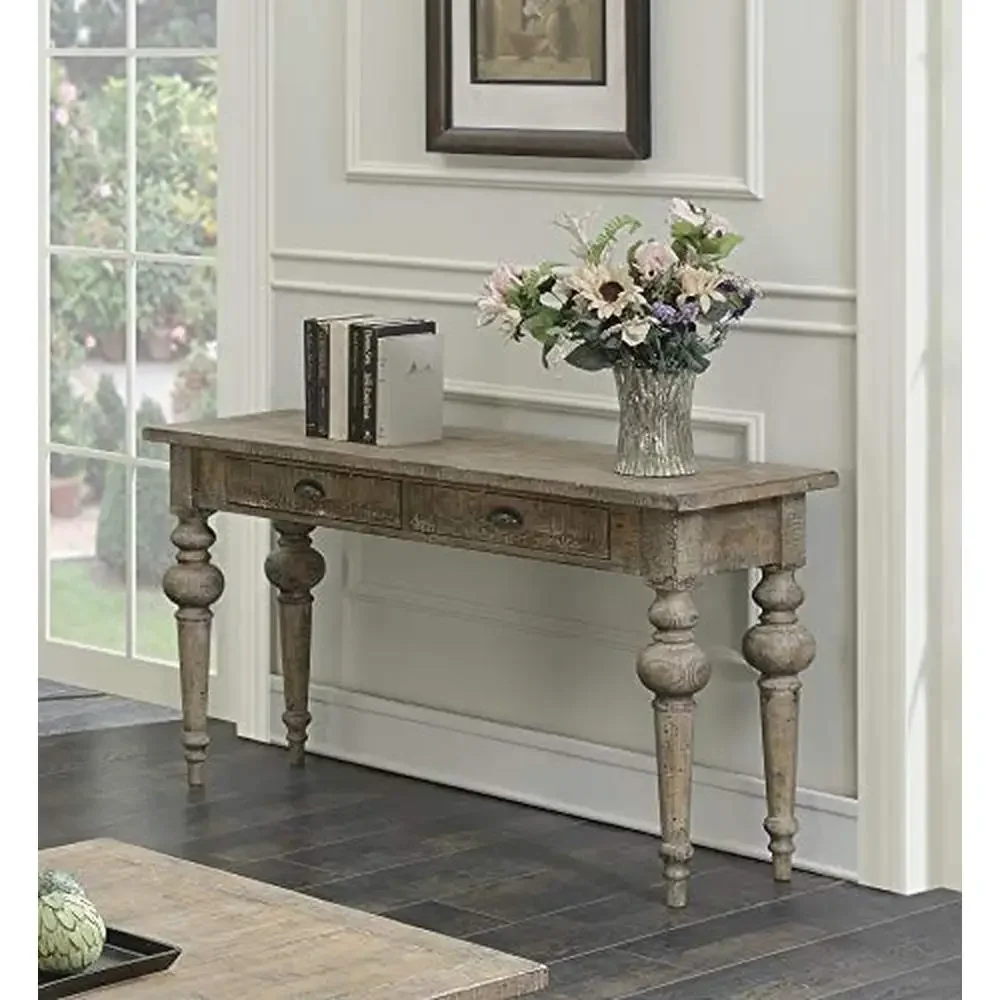 Reclaimed Wood Rustic Console Table with Drawers Limestone Gray 54