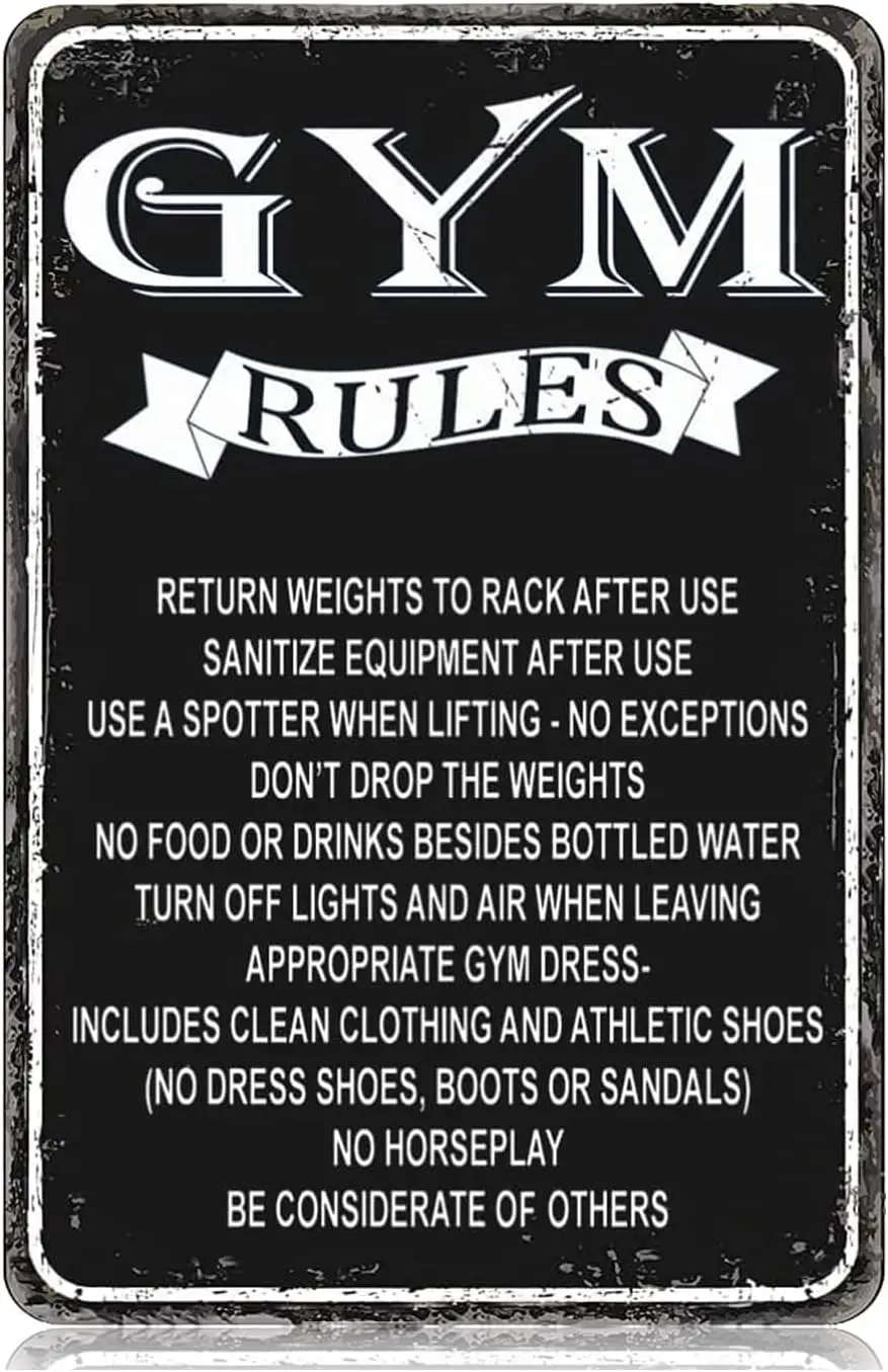 Metal Tin Signs Gym Rules Funny Vintage Tin Sign 12 x 8 Inch Wall Art Decor Iron Poster for Home Bar Pub Cafe Farmhouse Garage M