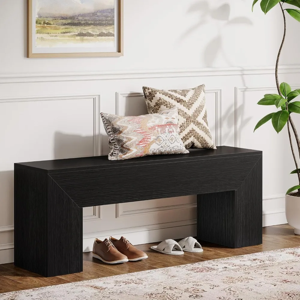 

47" Farmhouse Storage Bench - Wooden Entryway & Bed End Seat with Easy Assembly