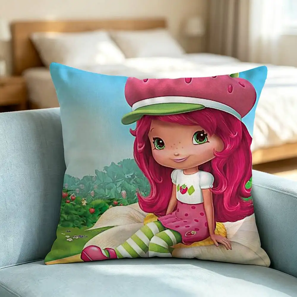 Strawberry S-Shortcake-GirL Doll  Pillow Case Square Double-Sided Sofa Cushion Cover Bedroom Bedside Pillow Gift