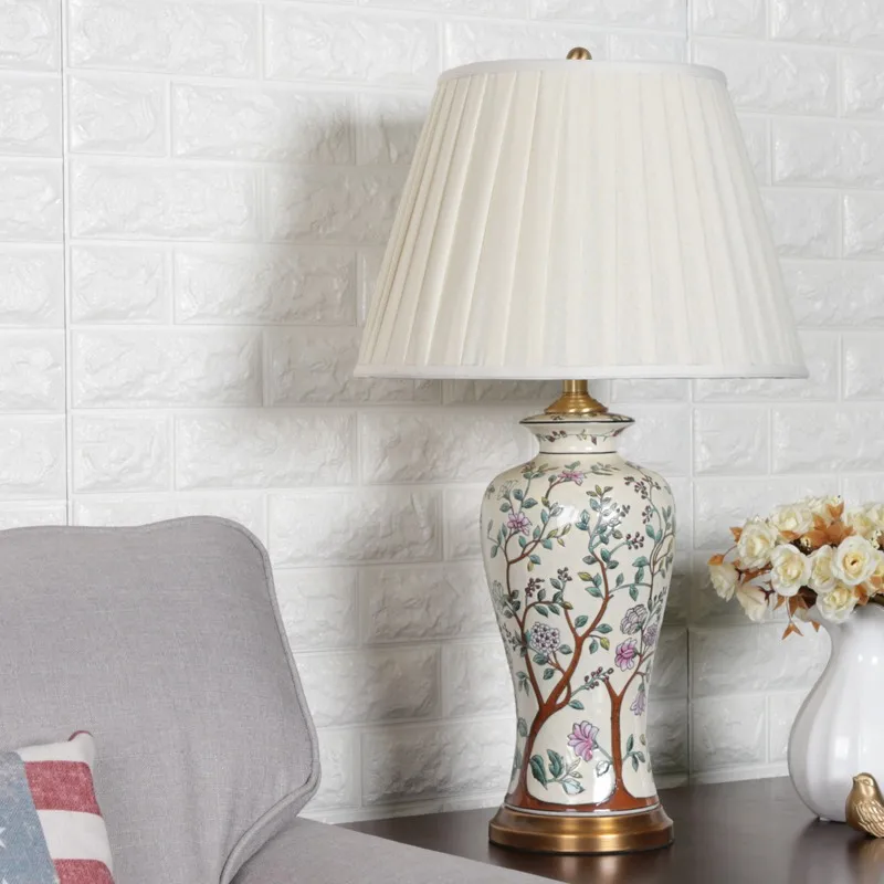 SANDYHA Chinese Classical Ceramic Table Lamp for Bedroom Study Night Lighting Home Decor Romantic Warm Bedside Led Desk Light