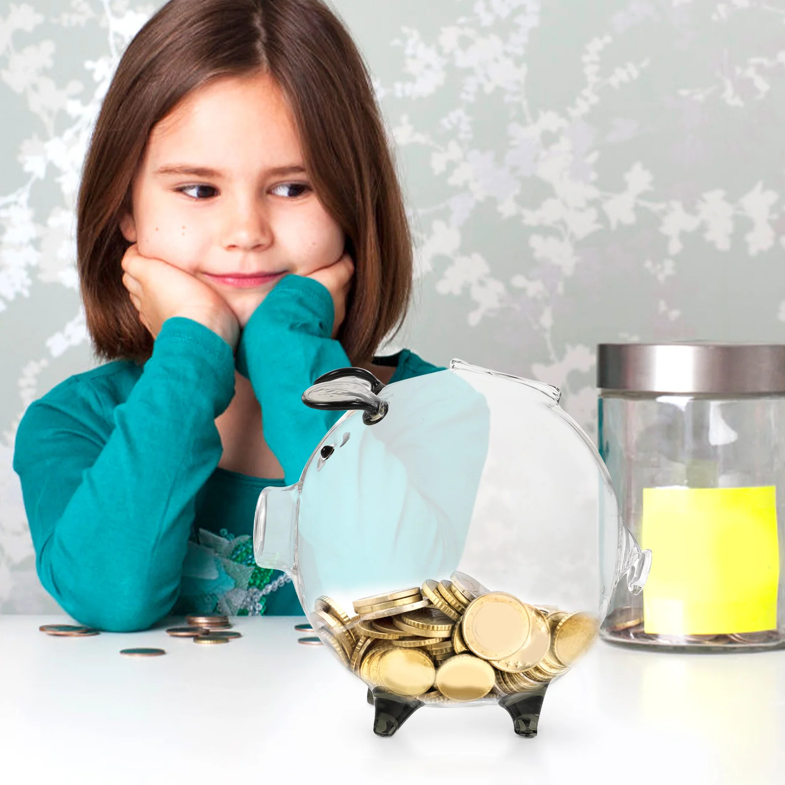 

Glass Piggy Bank Pig Shaped Money Box Transparent Savings Jar for Girls Boys Home Decor Glass Piggy Bank Pig-Shaped Money Pot