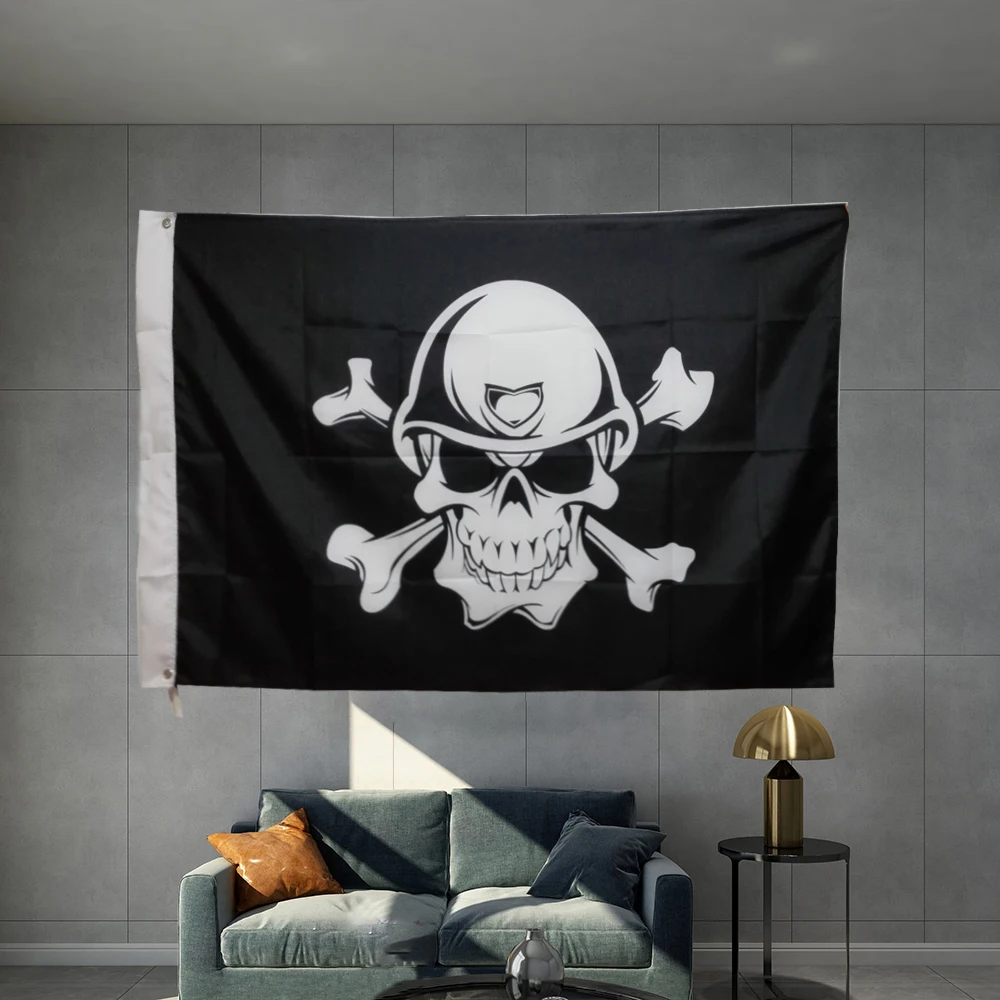 Pirate Flag  Custom Jolly Roger SKULL AND CROSS Banner  PONGEE Polyester Material Object Photography fastness and durable