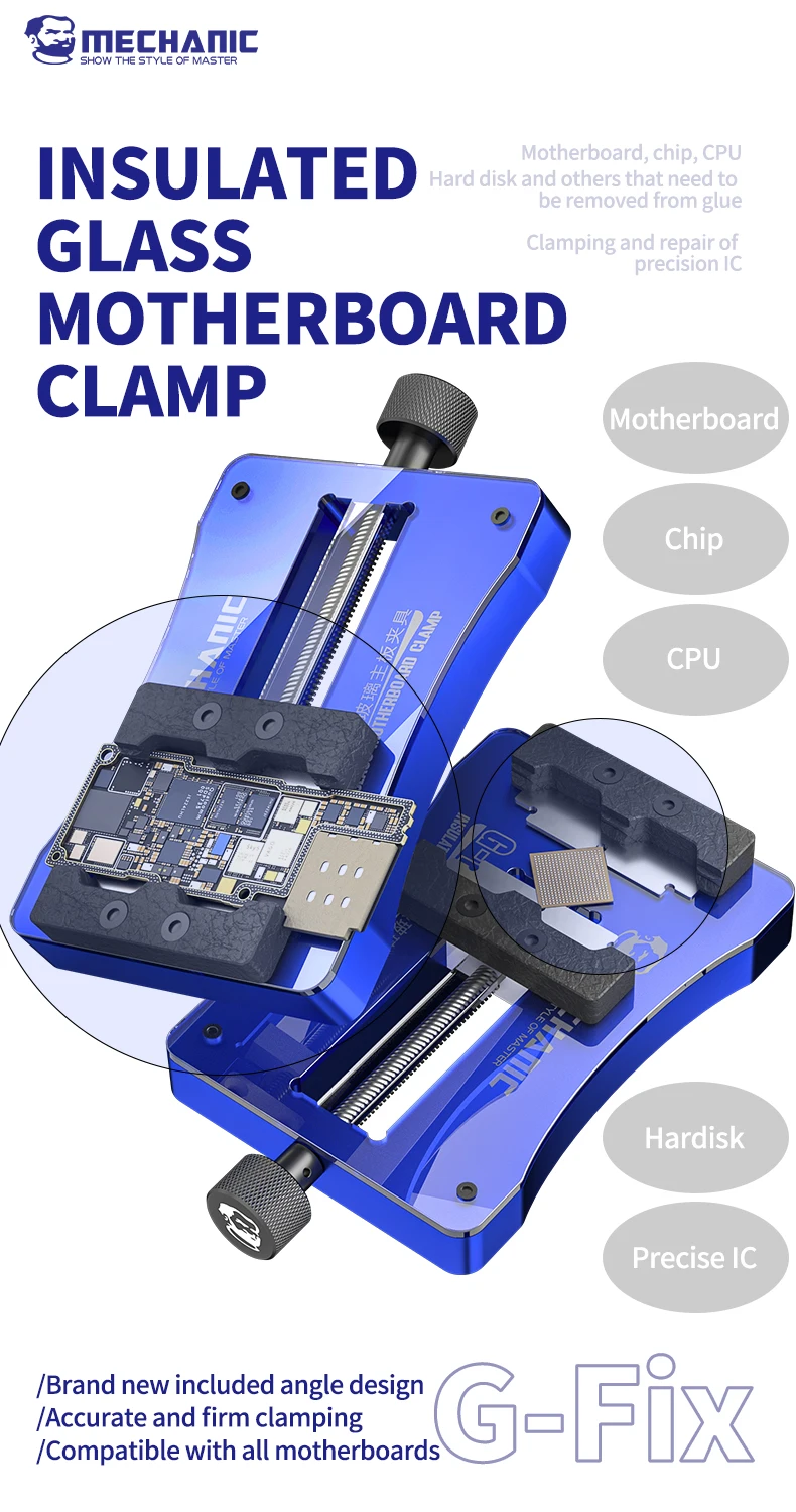 【MECHANIC】G-Fix Jig with Heat Resistant Tempered Glass Fixture PCB Board Mainboard CPU Chip IC Planting Tin Universal Clamp