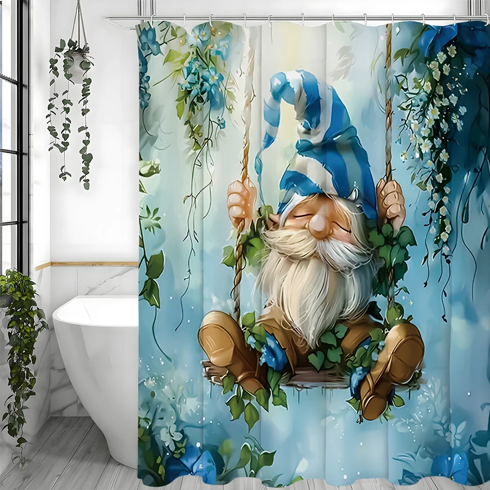 

Blue Dwarf Swing Floral Shower Curtain, Bathroom Decorative Shower Curtain, Waterproof Shower Curtain with Hooks