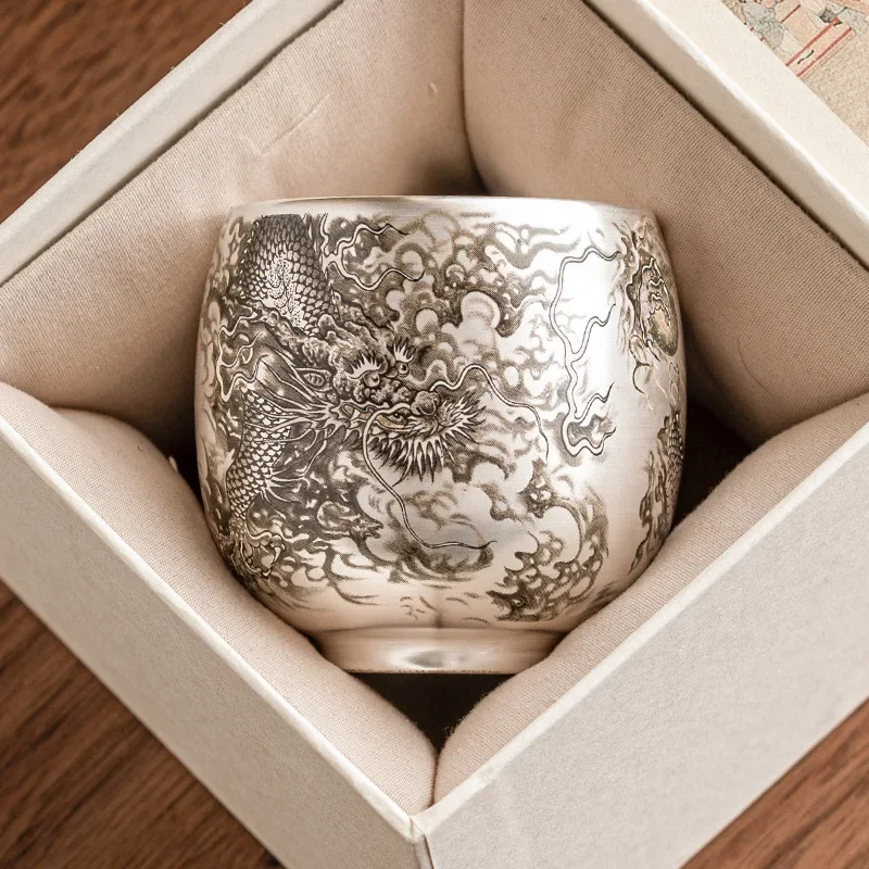 100ML Ink Dragon Play Beads 999 Sterling Silver Porcelain Tire Lver Tea Cup Kung Fu Tea Set Master Cup TeaCup Personal Cup