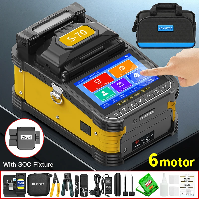 COMPTYCO S-70/A-5/FS-60F/AUA-70F Fiber Optic Fusion Splicer 6 Motors FTTH SM/MM Optical Fiber Core Fusion Machine Touch Screen