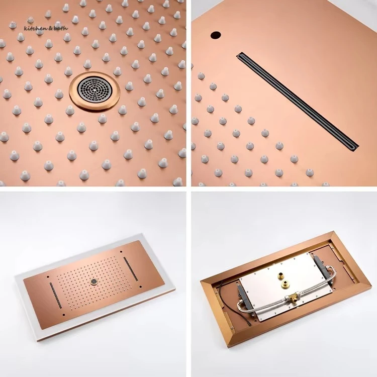 Modern  Grey Ceiling-Mounted Shower Head LED Light Single Handle Rain Pause Spray Patterns Bathroom Wall-Mounted Shower Set