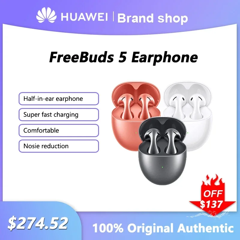 Huawei FreeBuds 5 Wireless Earphone Noise Reduction Comfort Bluetooth Headset Ultra Magnetic Driver with Punchy Bass Headphones