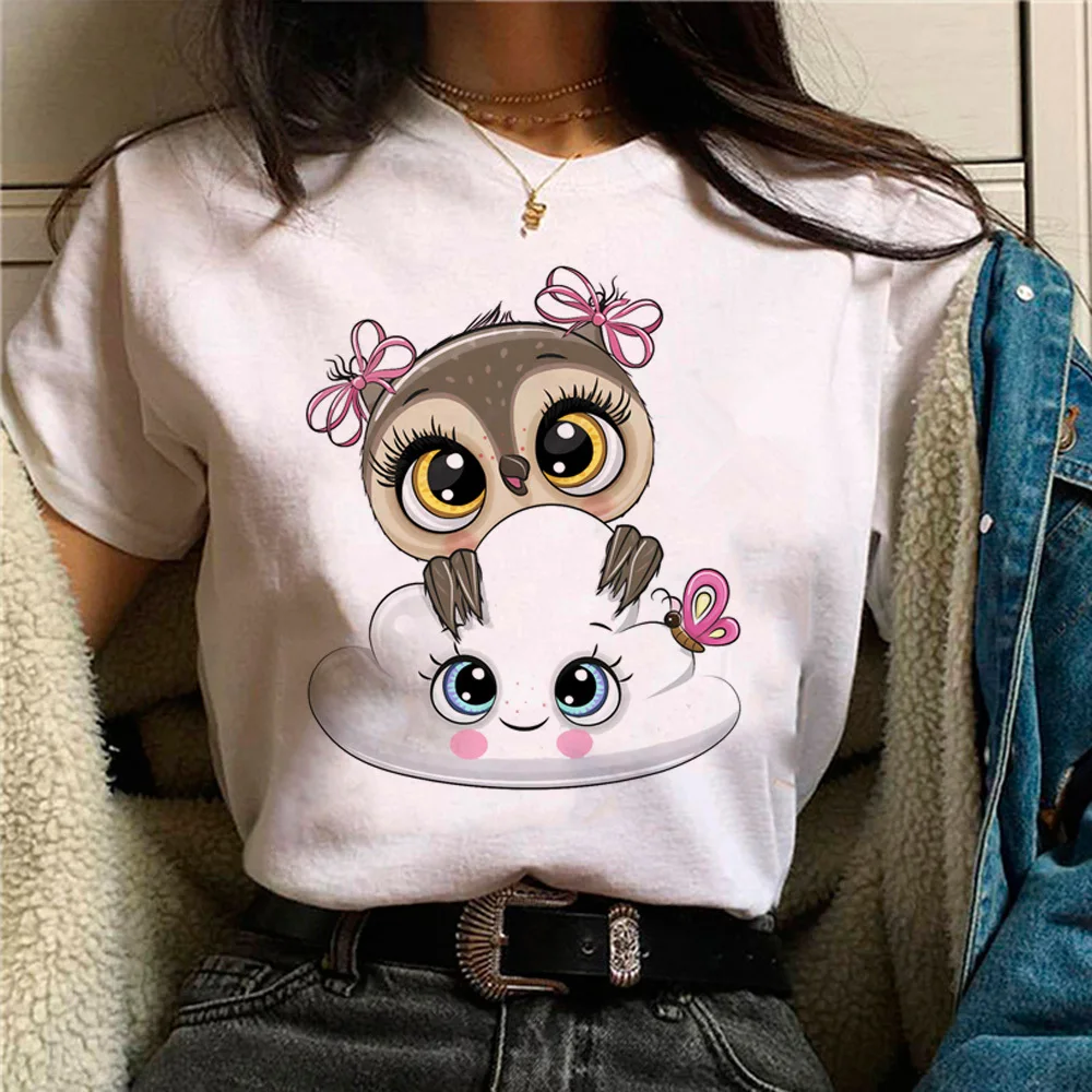 Owl girl korean clothes Psychedelic hip hop Breathable graphic t shirt aesthetic 80s korean clothes harajuku Classic 2000s