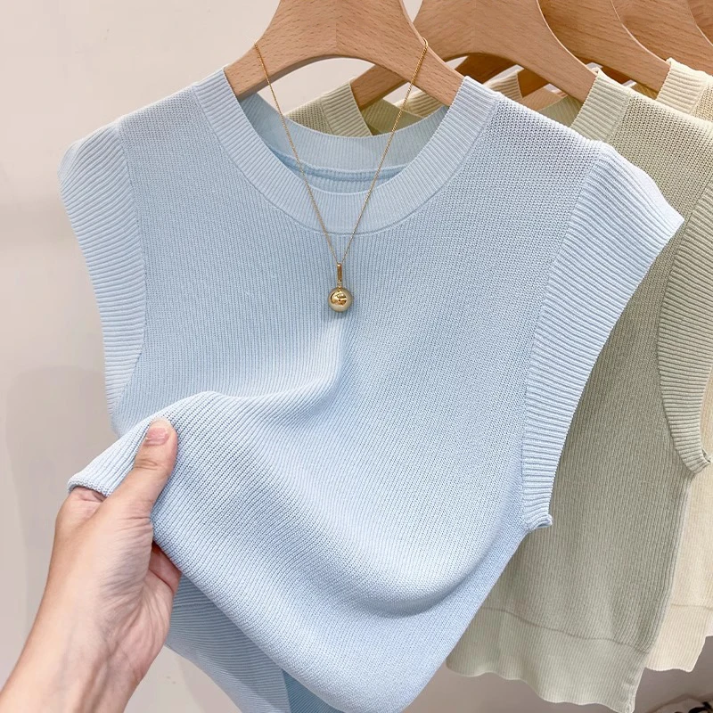 2026 Summer New Korea Knitted Vests Women Top Solid Color Tank Women's Fashion Shirt  Female Sleeveless Casual Thin Tops