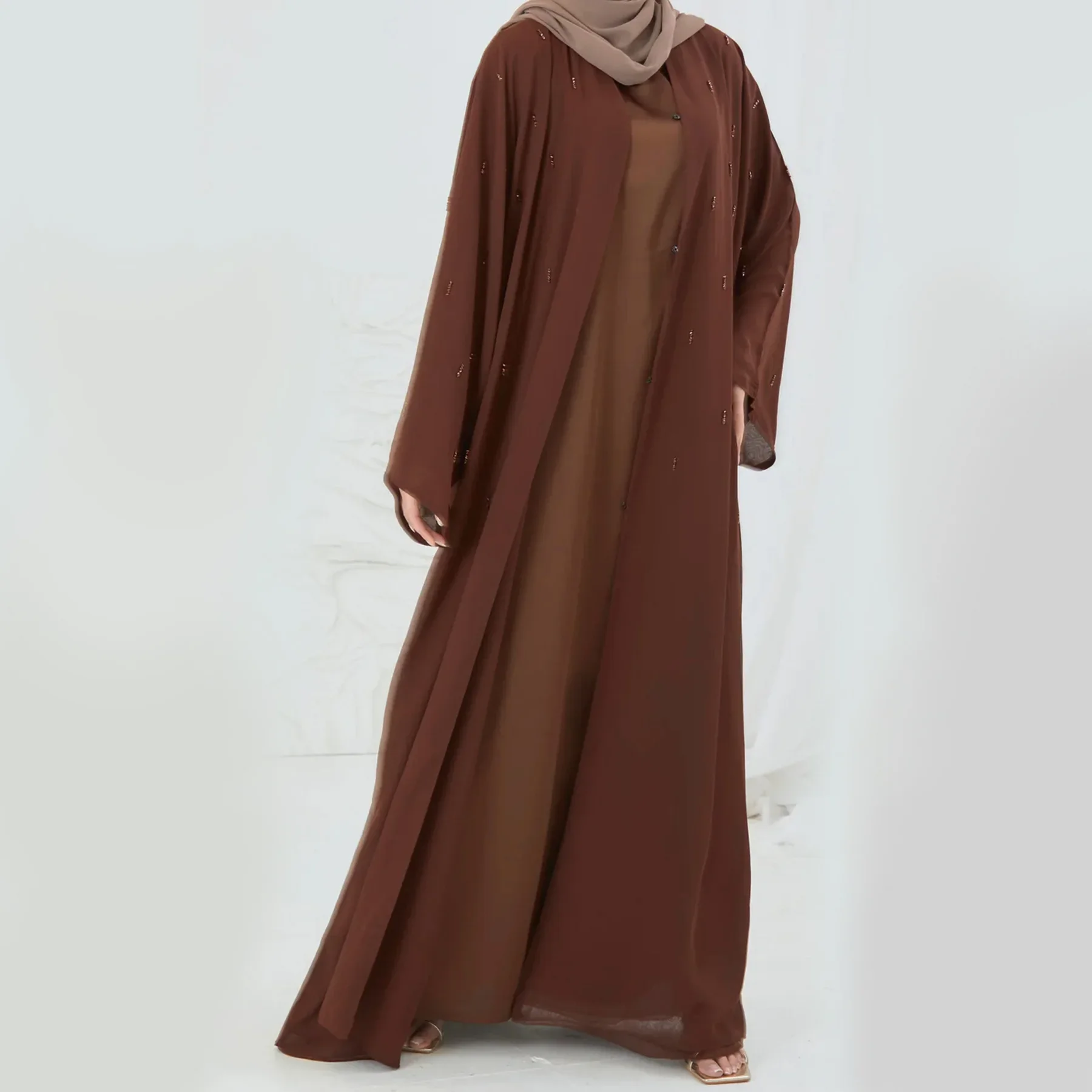 Femmes perles Abayas dubaï turquie caftan musulman Kimono Cardigan islamique ceinturé Jalabiya Ramadan Eid ouvert Abaya Robe Caftan Robe
