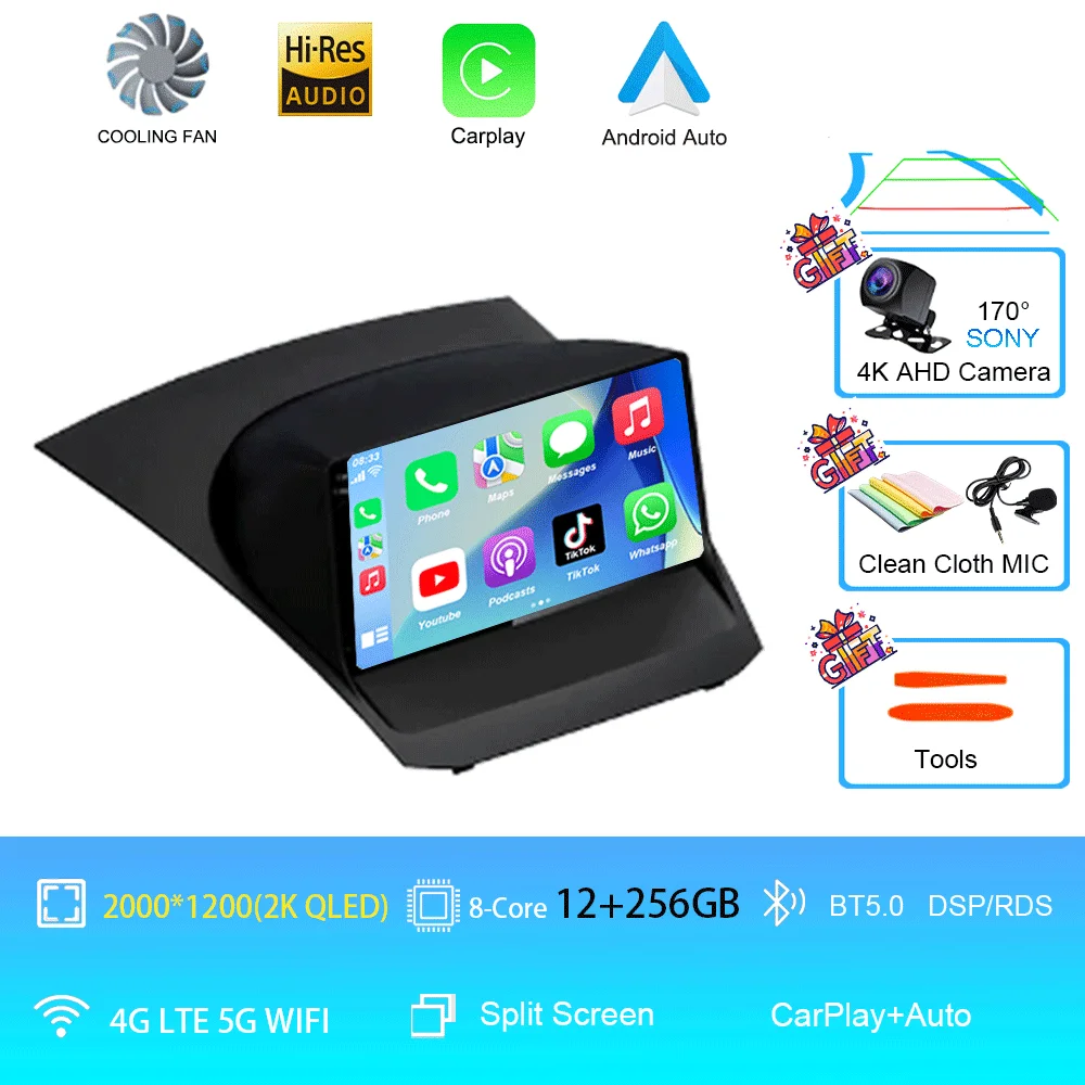 Android 16 voor Ford Fiesta Mk 6 2009 2010 2011 2012 2013 2014 - 2018 Carplay Auto Multimedia autoradio speler WiFi+4G DSP GPS 2DIN