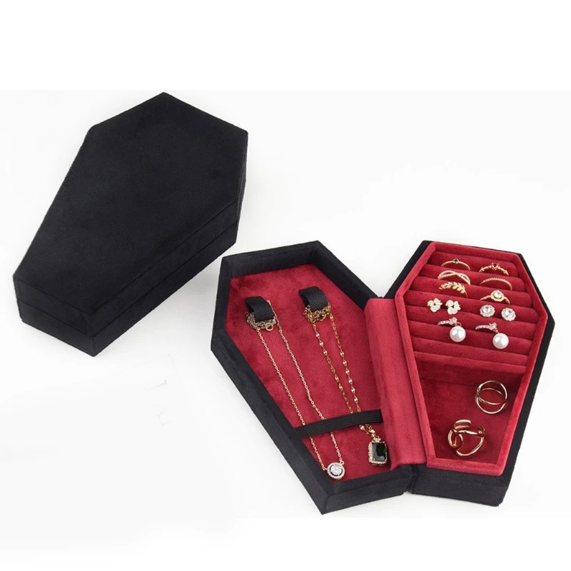 

Ящик для хранения ювелирных изделий в форме гроба, кольцо для серьги, держатель для ожерелья, коробка дисплея K3ND