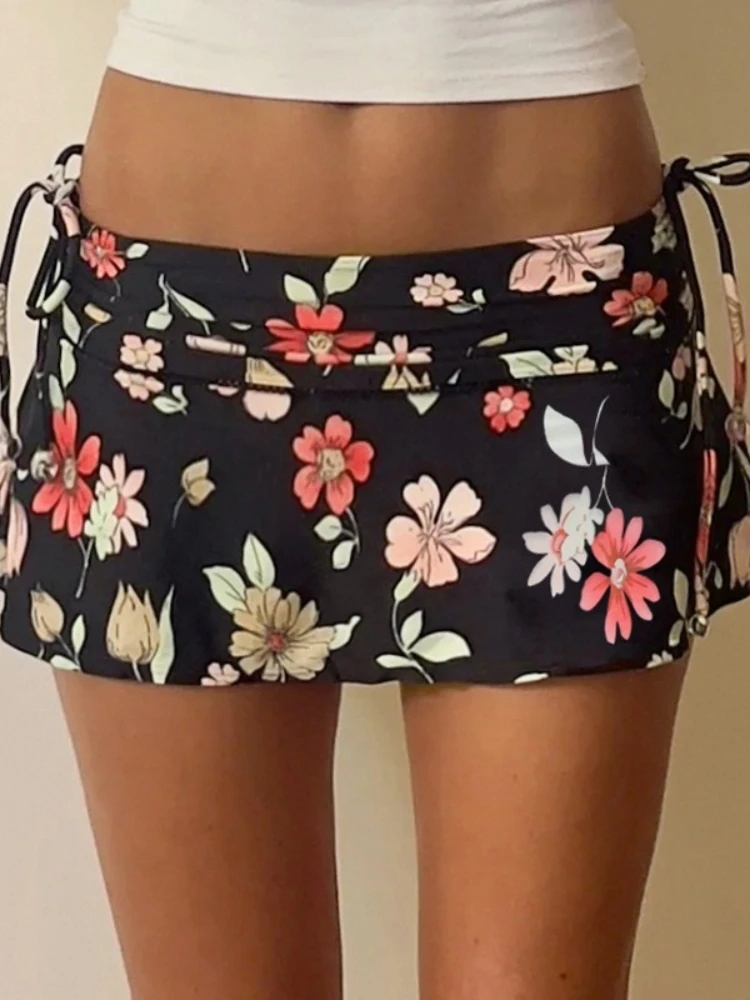 

Floral Culottes Mini Pants Skirt For Women Streetwear Lace-up Falda Sexy Mujer Low Rise Korean Fashion Clothing Y2k Jupe Femme