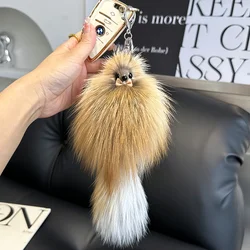 Cute Fox Fur Keychain Real Fox Toys Pompom Plush Animal Toy Bag Pendant Jewelry Car Key  Girls Ring Trinket Keychain For Bags