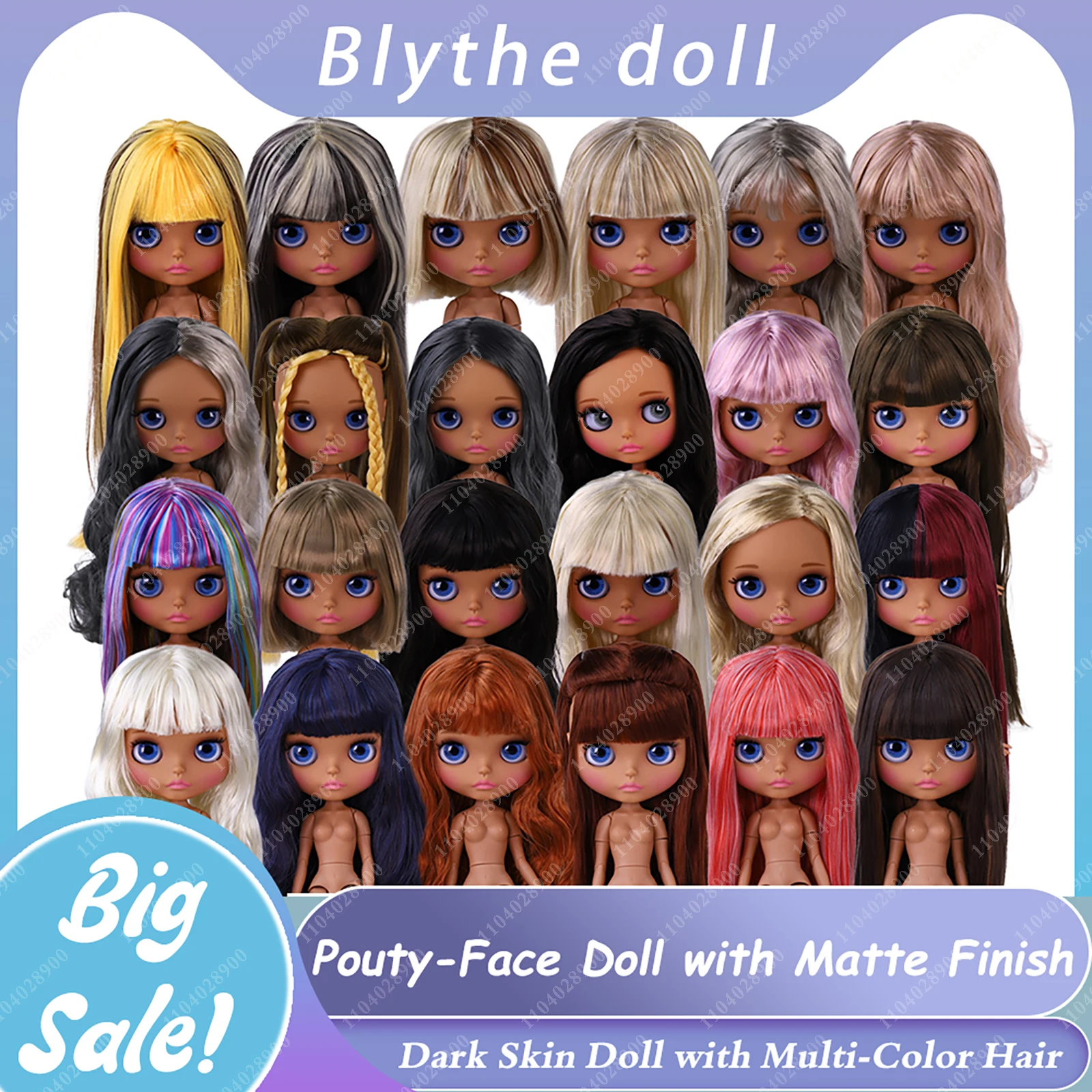 ICY DBS Blyth 30cm Doll Deep Dark Skin Matte Face Pouting Lips 19 Joints Body Doll Airbrushed Makeup DIY Doll Girls Gifts Toys