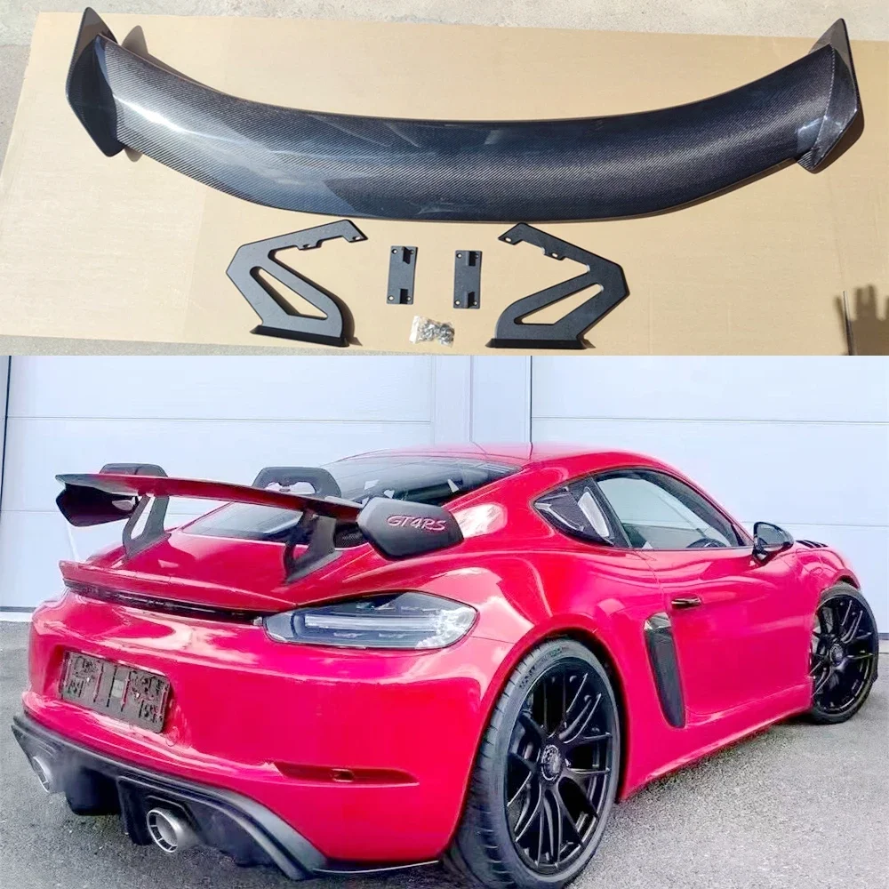 Carbon Fiber Rear Trunk Boot Tail Spoiler Double-Deck Wing Lip for Porsche Cayman 718 987 997 998 981 911 Boxster GT4