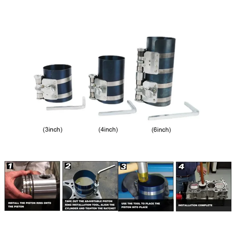 

3/4/6 Inch Piston Ring Compressor Ratchet Clamp Engine Disassembly Installation Tool Universal Car Auto Repair Hand Tool Kit
