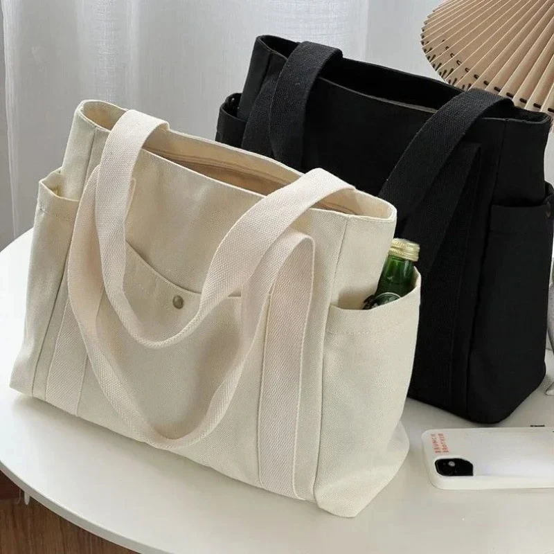 Bolso de mano de lona de gran capacidad para el trabajo, bolsa de transporte para viajes, estilo universitario, traje de estudiante, bolso de hombro