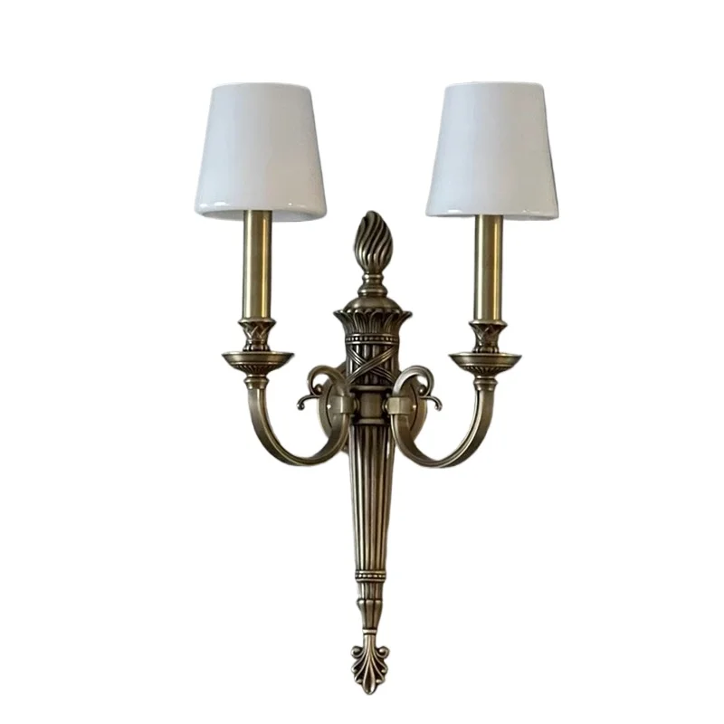 

French retro living room background wall full copper wall lamp