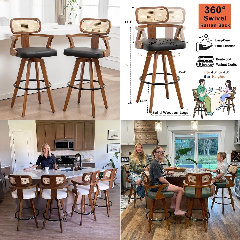 

Back 360 Swivel Bar Stools Set of 4, Modern Adjustable Counter Height Velvet Bar Chair Silver Metal Stool,Kitchen Island Dining