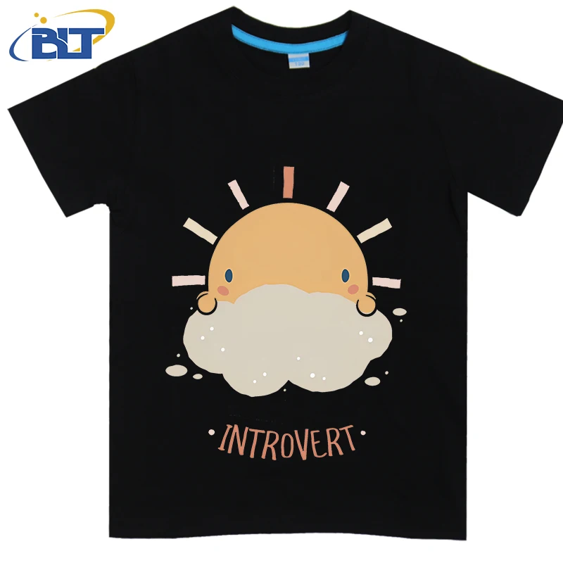 Camiseta con estampado de sol Introverting para niños y niñas, tops casuales de manga corta de algodón, Verano