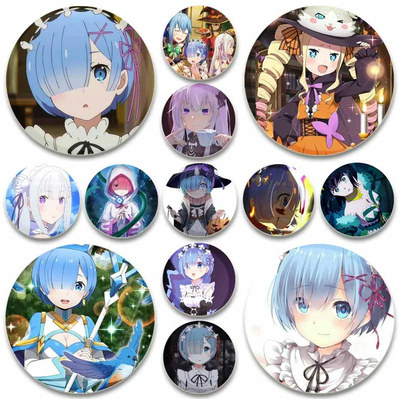 Broches de dessin animé Re Zero Starting Life in Another World, Badge Beatrice Emilia Rem Ram, épingles à revers rondes, accessoire cadeau